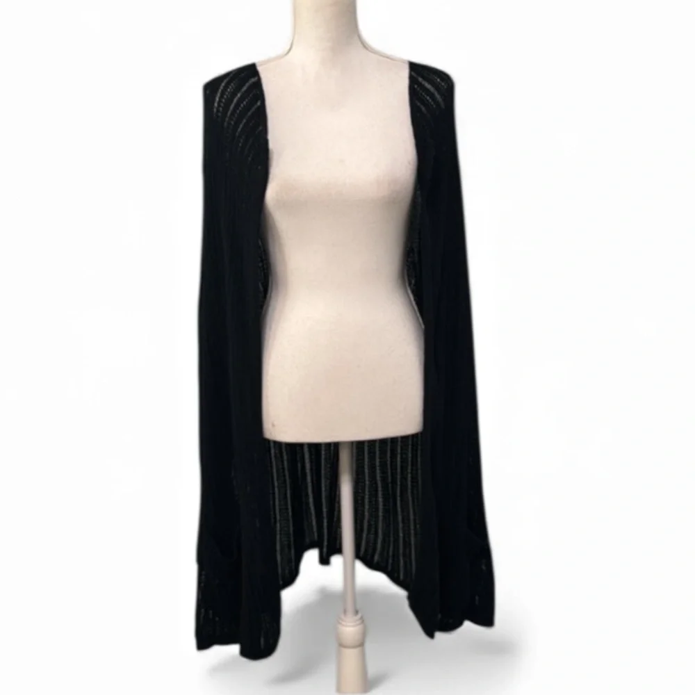 J.Jill Open Knit Longline Cardigan XL Linen & Cotton Black Duster Sweater